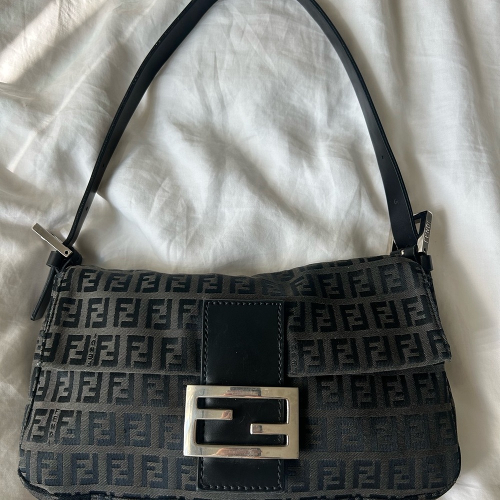 Authentic Fendi Zucca Baguette Black Shoulder Bag